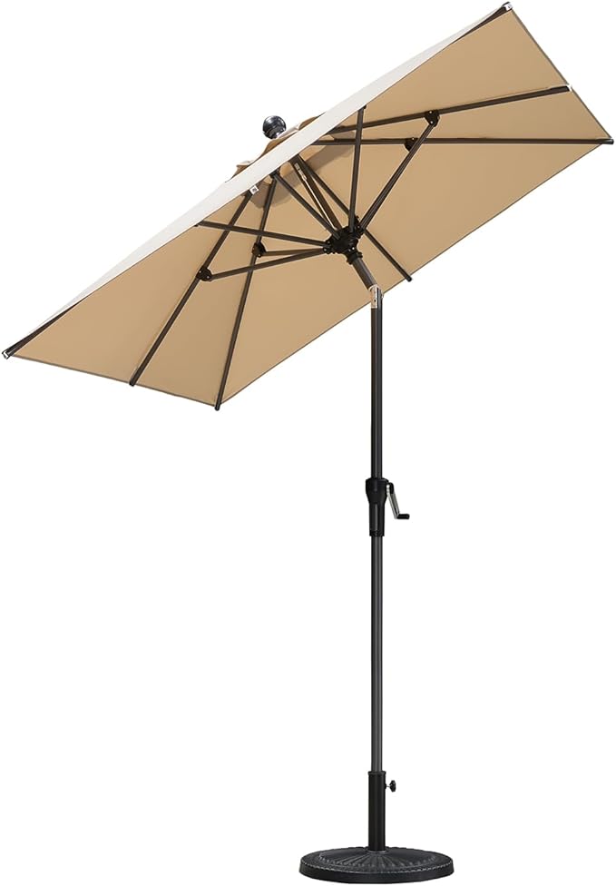 PURPLE LEAF 6' x 6' Square Patio Umbrella Outdoor Table Umbrella Aluminum Frame Market Umbrella Sun Umbrella with 8 Sturdy Ribs & Tilt for Garden Deck Lawn & Pool Beige