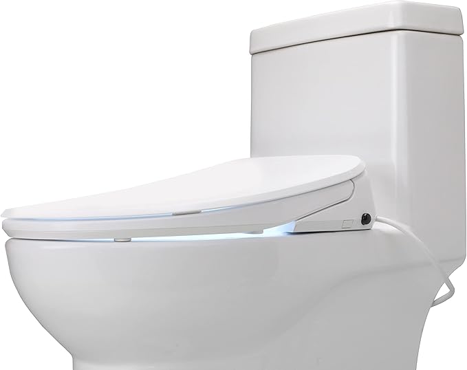 ALPHA BIDET UX Pearl Bidet Toilet Seat in Elongated White | Ultra Low Profile | Endless Warm Water | Arced Stainless Steel Nozzle | LED Nightlight | Dryer | Deodorizer | 3 Year Warranty