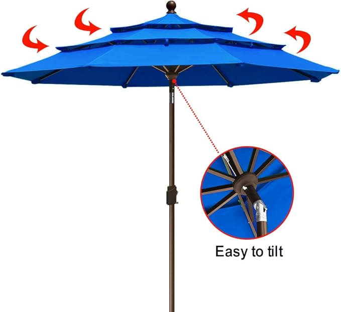 EliteShade USA 10-Year-Non-Fading 9Ft 3 Tiers Market Umbrella Patio Umbrella Outdoor Table Umbrella with Ventilation, Royal Blue