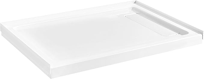 OVE Decors 48-in W x 36-in D Shower Base Pan Rectangle, Hidden Side Drain, White Acrylic, Reversible Design