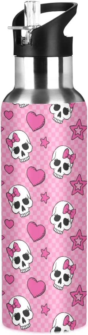 MNSRUU Insulated Water Bottle with Straw, Rainbow and Unicorns Stainless Steel Flasks for Sports Cycling Hiking School