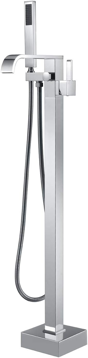 Freestanding Bathtub Faucet Tub Filler Faucets Chrome Floor Mount Brass Single Handle with Hand Shower