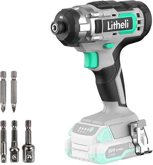 Litheli 20V Cordless Impact Driver, 1/4 Hex Impact Driver 1150 In-Lbs Torque, 3 Socket Adapters, 2 Driver Bits(Battery and Charger not Included)