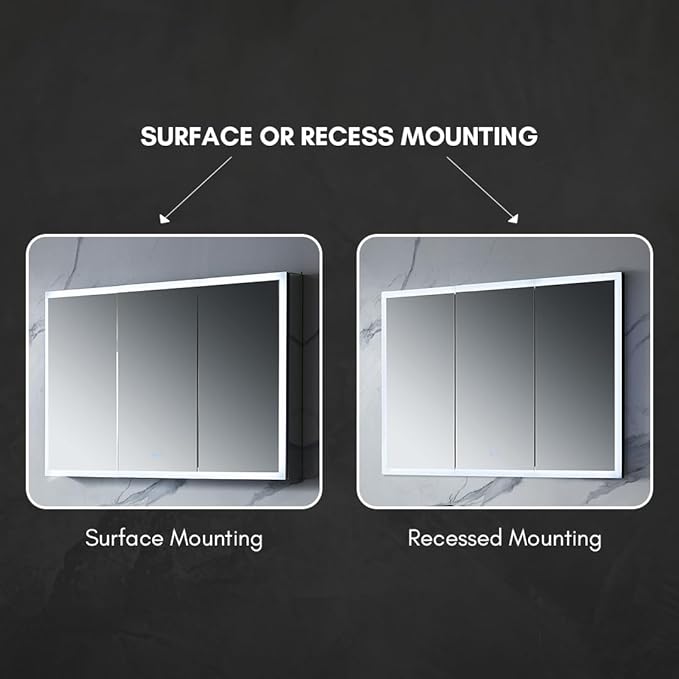 Blossom LED Lighted Mirror Medicine Cabinet, 48x32 Inch | Wall Mounted Recessed or Surface Bathroom LED Medicine Cabinet with Mirror, Makeup Mirror with Lights | Defogger, 3 Color Dimmer