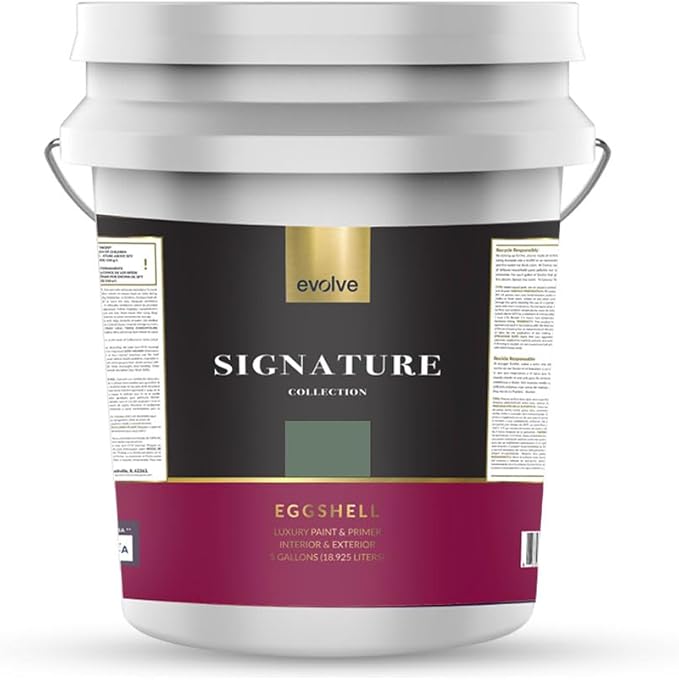 EVOLVE Signature Paint & Primer: Luxury Paint & Primer for Indoor & Outdoor Surfaces, Minimal Odor, Eggshell Sheen (Cadet Green, 5 Gallon)