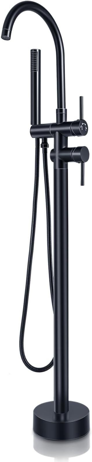 Floor Mount Bathtub Faucet，Matte Black，Freestanding Tub Faucet ，High Flow Dual Function 360 Degree Rotating Tube and Handheld Water Outlet