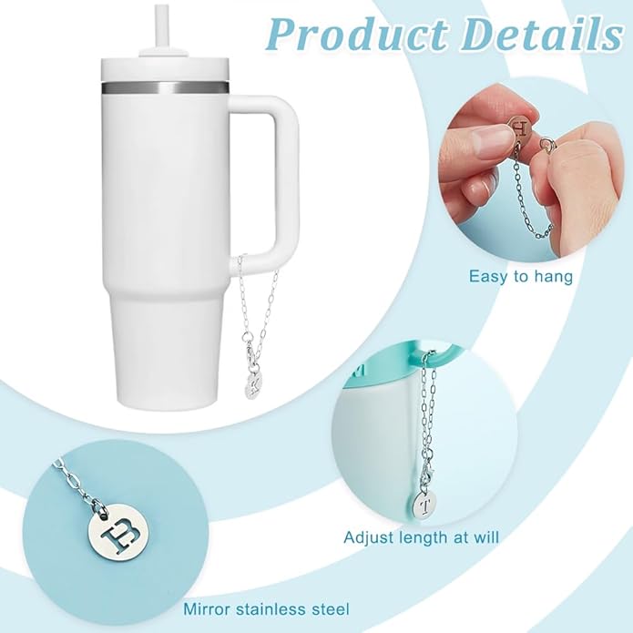AHANDMAKER 26 PCS Letter Charm For Cups Water Bottle Charms Accessories Name ID Initial Letter Handle Personalized Charm for Stanley Tumbler Cup