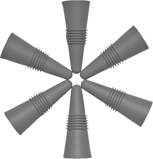 6 PCS Gray Silicone Wine Stoppers with Threaded Seal Ring and Stainless Top - Suitable for Wine and Beverage Bottles - Keeping Wine or Beverage Fresh…
