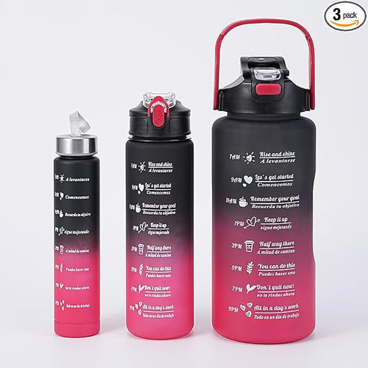 Three piece set of large capacity plastic cups, gradient water cups, sports kettles, straw cups, outdoor water cups, Black and red