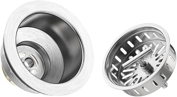 KONE Kitchen Sink Drain Sink Strainer 3-1/2 Inch Drain Assembly Kit Replacement for Universal 3.5 Inch Kitchen Sink, All Stainless Steel Body with Strainer Basket and Drain Stopper (9171，Stainless)