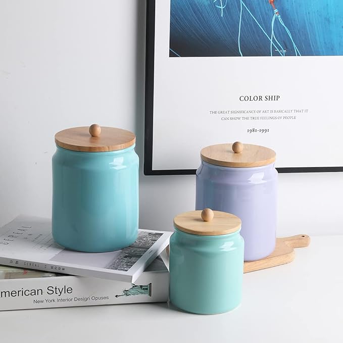 Sweejar Ceramic Kitchen Canisters, 58 FLOZ Porcelain Food Storage Jar with Airtight Seal Wooden Lid, Home Container Serving for Coffee Beans, Tea-leave, Sugar, Salt, Tool Bucket (Turquoise)