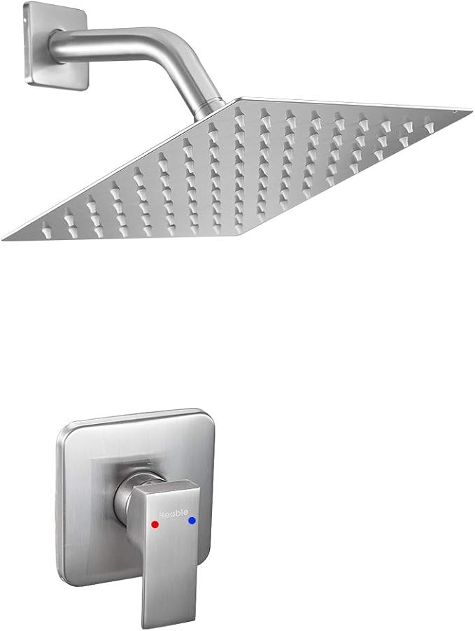 Shower Faucet Set Brushed Nickel, Bathroom Rainfall Shower System with Stainless Steel Metal Shower Head, Single Function Shower Trim Kit with Rough-in Valve