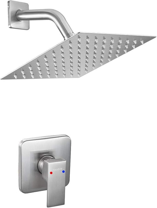 Shower Faucet Set Brushed Nickel, Bathroom Rainfall Shower System with Stainless Steel Metal Shower Head, Single Function Shower Trim Kit with Rough-in Valve