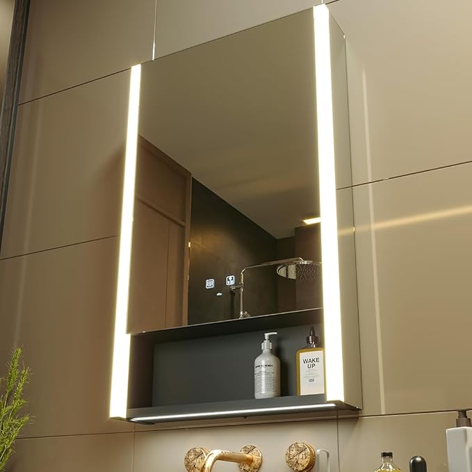 KWW LED Lighted Bathroom Medicine Cabinet with Sockets & USBs, Defogger, Dimmable, 3 Color Light Makeup Mirror, Easy to Install, Wall Mounted Cabinet (21 * 34)