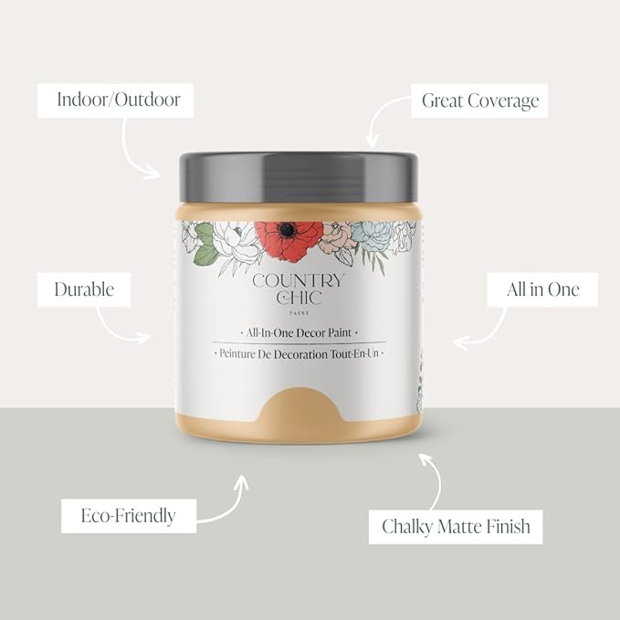 Country Chic All-in-One Chalk Paint for Furniture, Cabinets, Home Decor, Eco-Friendly, Matte Finish, Built-In Primer & Top Coat for Wood, Metal - Bee's Knees (Soft Yellow) - 4 oz (118 ml)