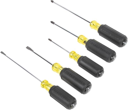 Klein Tools 85805 Screwdriver Set, Made in USA, Multi-Purpose Precision Machined Tips, (3) Phillips, (2) Slotted, Cushion-Grip Handle, 5-Piece