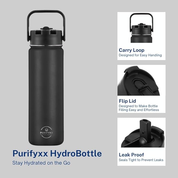 HydroBottle | Stainless Steel Filtered Water Bottle, 24 oz | BPA-Free, Removes Lead, Chlorine, Arsenic, VOCs | Filter Lasts 3 Months, Replaces 568 Plastic Bottles