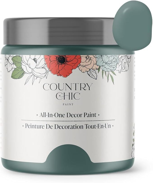 Country Chic All-in-One Chalk Paint for Furniture, Cabinets, Home Decor, Eco-Friendly, Matte Finish, Built-In Primer & Top Coat for Wood, Metal - Wanderess (Teal) - 8 oz (237 ml)