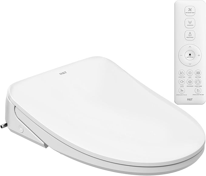 R&T V303 Auto-Open Smart Bidet Toilet Seat, Elongated Electric Bidets with Warm Water, Air Dryer, Adjustable Heated Seat, Nightlight, Bidet Attachment for Toilet