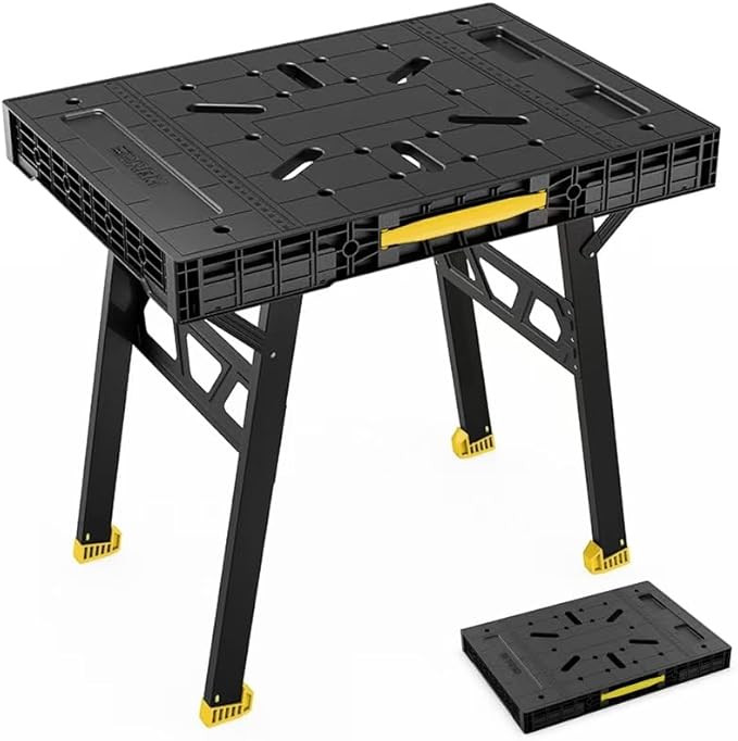 Foldable Work Bench,Easy Step Protable Work Table,34" W x 25" D x 31" H Lightweight Workbench wih 1650 LBS,Work Benches for Garage,Work Bench Suitable for Garage,Workshop and Home (Yellow)