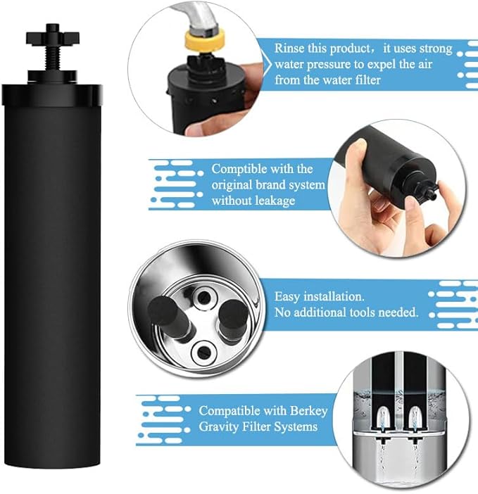 BB9-2 Water Filter Black Element Cartridge Compatible with Berkey Countertop Water Purification System. NSF Certified Water Filter for Berkey BB9-2 Black Purification Elements, 2 Pack