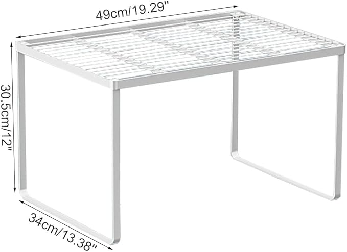 Kitchen Cabinet Storage Shelf Stackable Wire Spice Rack Organizer Heavy Duty Space Saver for Bathroom Bedroom Closet Laundry Room Office Countertop - White, Pack 1