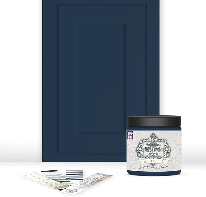 ALL-IN-ONE Paint, Durable cabinet and furniture paint. Built in primer and top coat, no sanding needed. Includes our 30 featured color card - Polo (dark navy), 8oz Sample