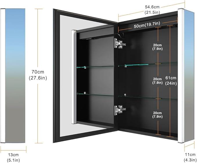 KWW LED Lighted Bathroom Medicine Cabinet with Sockets & USBs, Defogger, Dimmable, 3 Color Light Makeup Mirror, Easy to Install, Wall Mounted Cabinet (21.5 * 28)