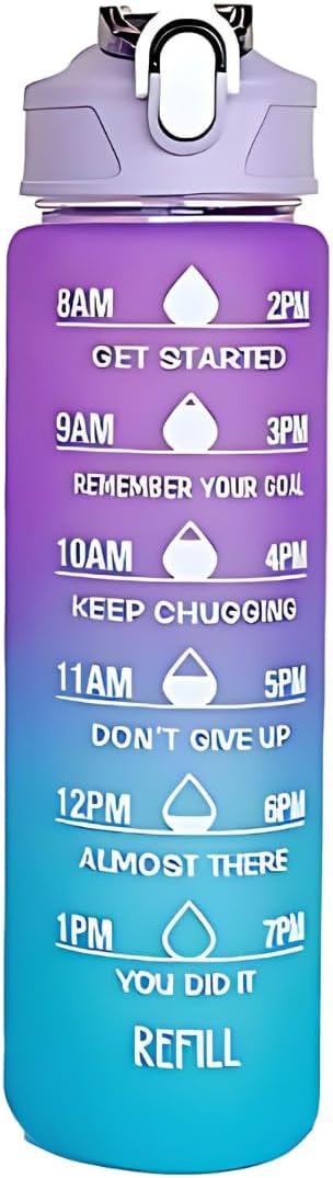 Generic Drinking Water Bottles Fitness Sports With Time Marker, 900 ml, Multiple Colors, Motivational Drinking Bottles (Purple+Blue), XH-2081