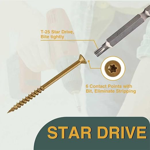 T.K.Excellent Deck Screws 3 Inch Wood Screws Outdoor #10 x 3, 315 Pcs, Rust Resistant Structural Fence Screws Torx Drive Screw, for Gazebos or Siding, Two T25 Bits, Brilliant Brown/Tan Ruspert Coating