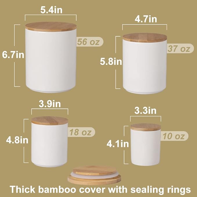 Sweejar Ceramic Canisters Set, Food Storage Jars with Airtight Seal Bamboo Lid, Stackable Containers for Kitchen Counter, Ground Coffee, Flour, Sugar, Cookie, Dog Treats, Candy, Pack of 4 (Jade)