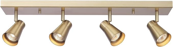 Globe Electric 64000046 4-Light Track Lighting, Matte Brass, Ceiling Light, Track Light Heads, Pivoting Track Heads, Track Ceiling Light, Track Lighting Kit, 4 Bulb Kitchen Light, GU10 Socket