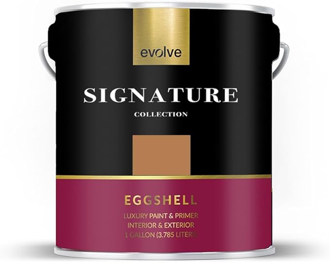 EVOLVE Signature Paint & Primer: Luxury Paint & Primer for Indoor & Outdoor Surfaces, Minimal Odor, Eggshell Sheen (Luxury Tan, 1 Gallon)