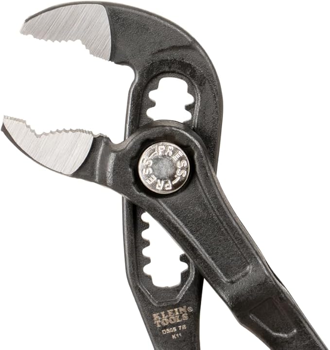 Klein Tools D5057B 7-Inch Quick-Adjust Klaw Pump Pliers, Compact Design with V-Jaw and Hardened Teeth for Maximum Torque