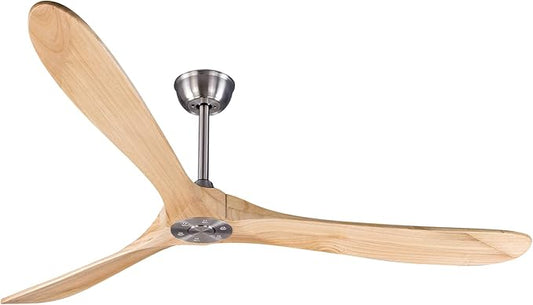Bigzone 70" Ceiling Fans With Remote, DC Motor Energy Efficient, 3 Wood Blades, Real Wood Ceiling Fan No Light, Brushed Nickel Ceiling Fan With Reversible Blades