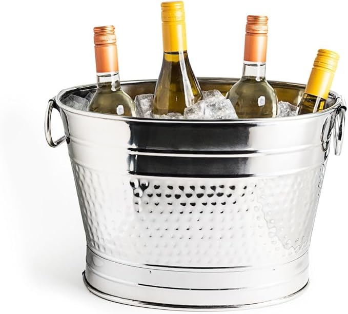 Insulated Beverage Tub for Parties Stainless Steel Drink Tub Cooler Ice Bucket for Hosting Parties Drink Bucket with Handles Wine Bucket Single Wall Ice Bucket