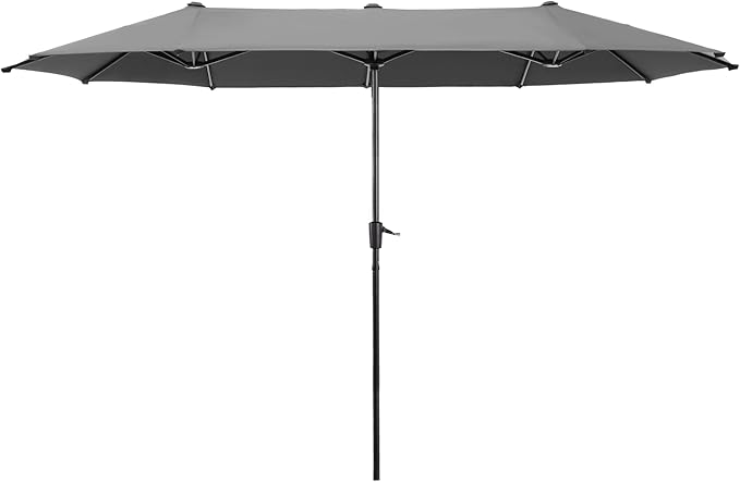 HERA'S PALACE 13 ft Large Double-Sided Twin Patio Umbrella, Outdoor Market Umbrella with Crank Handle, Powerful UV Protective, Smoky Gray