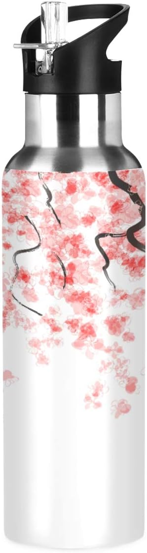 Blueangle 22oz Japanese Cherry Blossom Water Bottle, BPA Free Stainless Steel Water Bottle Leak-Proof Sports Bottle for Camping Workouts Gym and Outdoor Activity