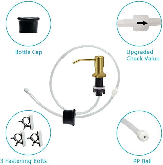 Soap Dispenser for Kitchen Sink, Countertop Sink Soap Dispenser Pump, 47" Silicone Extension Tube Connect to The Soap Bottle Directly, Say Goodbye to Frequent Refills (Golden)