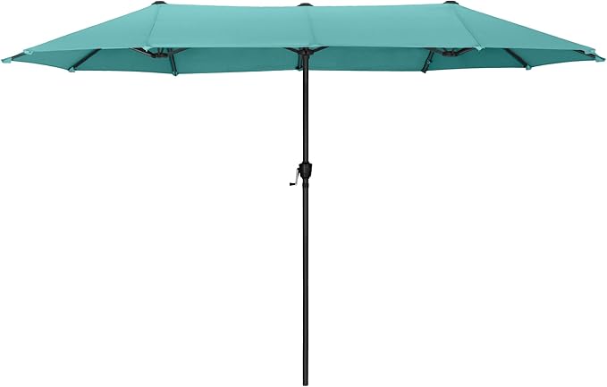 HERA'S PALACE 13 Ft Double-Sided Twin Patio Umbrella, Outdoor Double Sided Market Patio Umbrella with Crank, Powerful UV Protective (Turquoise)