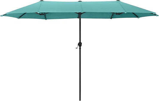 HERA'S PALACE 13 Ft Double-Sided Twin Patio Umbrella, Outdoor Double Sided Market Patio Umbrella with Crank, Powerful UV Protective (Turquoise)