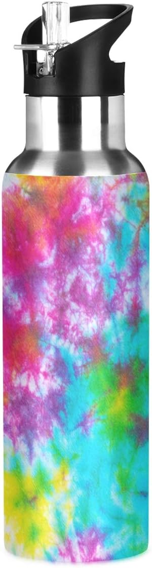 22 OZ Colorful Tie Dye Pattern Water Bottle with Straw - BPA Free Leakproof Stainless Steel Water Bottle for Women Men Water Jug for Fitness Gym Outdoor Sport