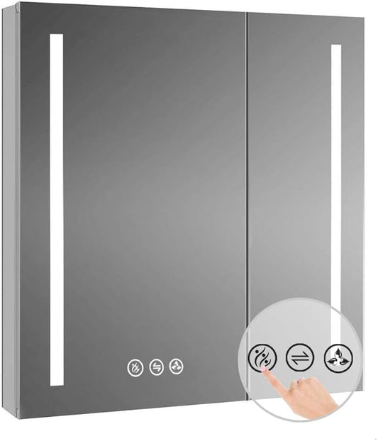 Blossom LED Medicine Cabinet Mirror for Bathroom, 24x32 Inch | Lighted Medicine Cabinet with Mirror | Recessed or Surface Makeup Mirror, Anti-Fog, 3 Color Dimmable, Outlets & USB Ports | P1(M)-30