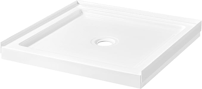 OVE Decors 34 in. W x 32 in. D Shower Base Pan Square, Center Drain, White Acrylic, Reversible Design