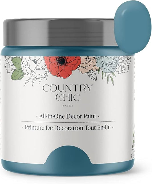 Country Chic All-in-One Chalk Paint for Furniture, Cabinets, Home Decor, Eco-Friendly, Matte Finish, Built-In Primer & Top Coat for Wood, Metal - Tide Pool (Blue) - 4 oz (118 ml)
