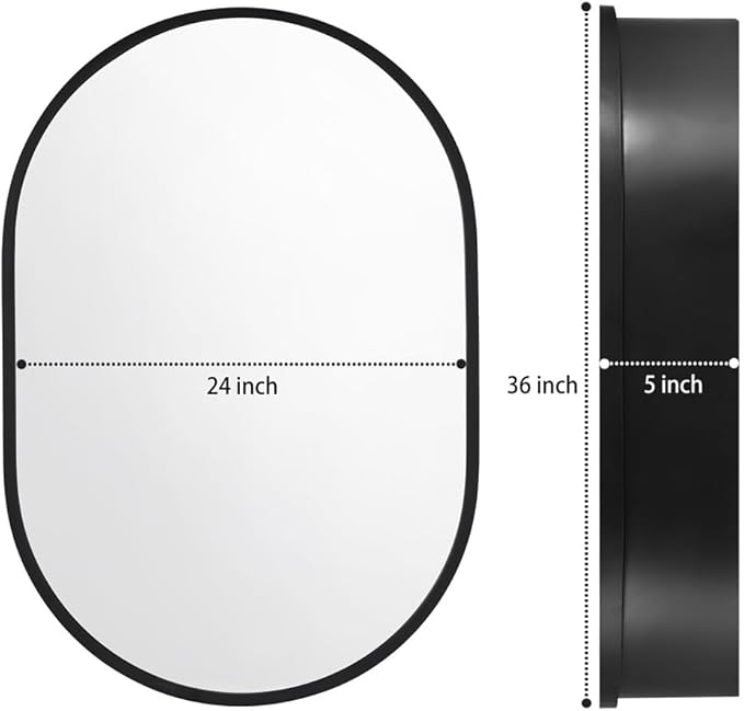 Movo 24 Inch x 36Inch Black Oval Mirror Medicine Cabinet Bathroom Wall Storage Cabinet Mirror Surface Mount Installation