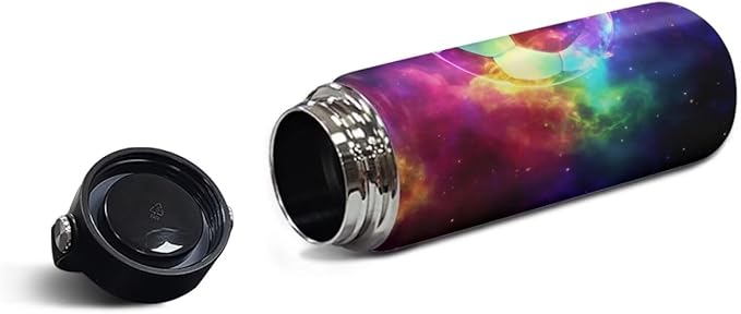 Galaxy Soccer Insulated Water Bottle Stainless Steel Leak Proof Vacuum Easy to Clean Lightweight Keeps Cold and Hot Great for Travel Hiking Biking Running,18 Oz