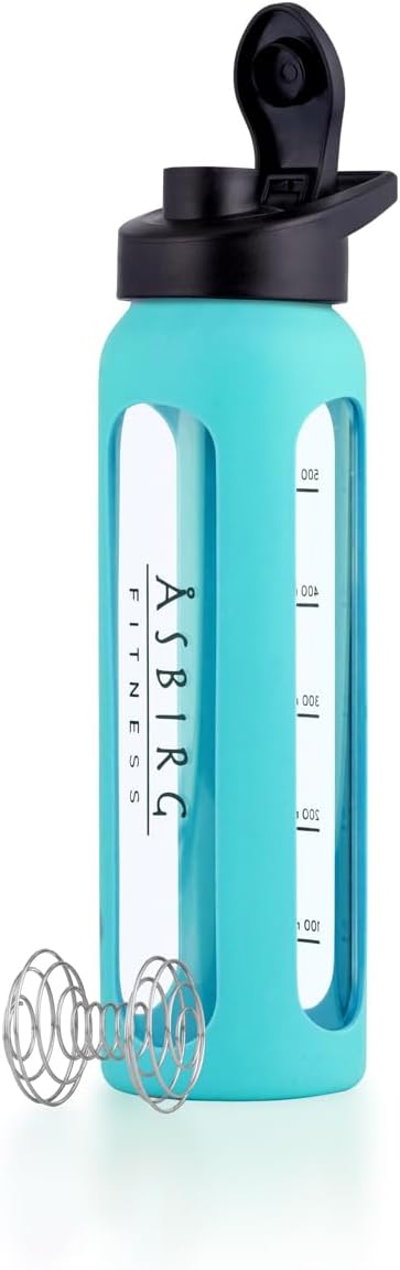Fitness | Glass Protein Shaker | Protein Shaker | Drinking Bottle | with Spiral Ball - Aqua