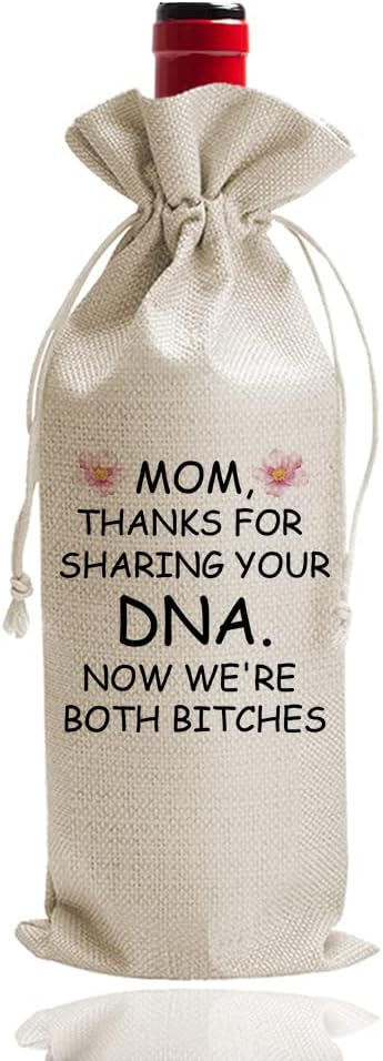 Funny Mom Birthday Gifts Wine Bag for Mother,, Sharing Your DNA Wine Bag, Presents for Mom Mummy Mother Grandmother, Gifts for Mom from Son Daughter (DL098)