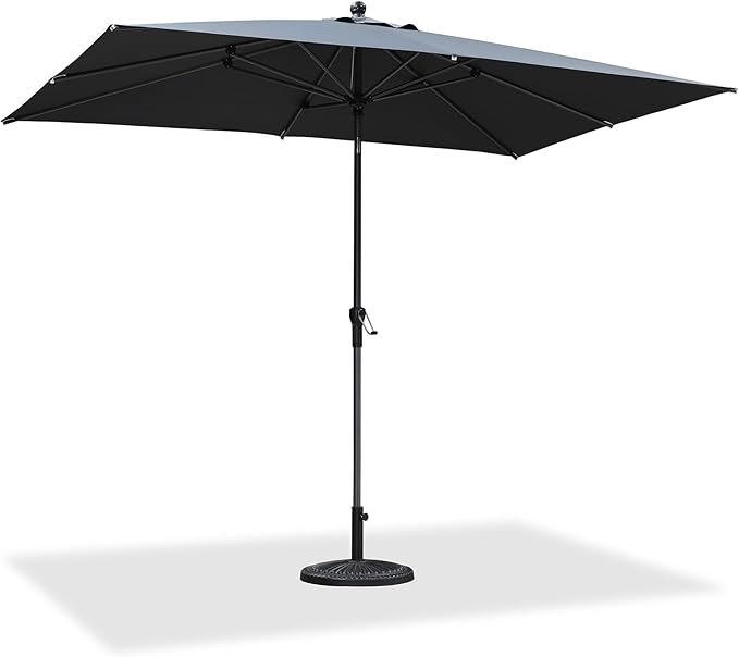PURPLE LEAF 10' x 6.5' Rectangular Patio Umbrella Outdoor Table Umbrella Aluminum Frame Market Umbrella Sun Umbrella with 8 Sturdy Ribs & Tilt for Garden Deck Lawn & Pool Gray
